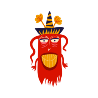 funny Mexican red demon in sombrero. Strange ugly Halloween character. Cute bizarre comic demon in modern flat hand drawn style png