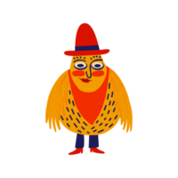 Strange ugly yellow bird cowboy. Halloween characters. Cute bizarre comic characters in modern flat hand drawn style png