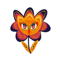 vibrant brillant étrange kawaii fleur. mignonne bizarre bande dessinée personnages dans moderne plat main tiré style png