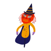 Funny Garden Scarecrow for Halloween. Strange ugly Halloween character. Cute bizarre comic characters in modern flat hand drawn style png