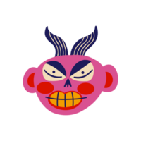 Vibrant bright Strange lovely Halloween Demon. Character with devil face. png