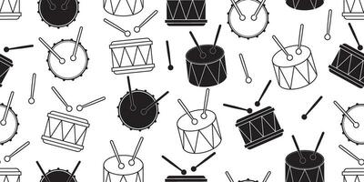 black white drums and drum sticks seamless pattern vector