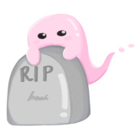 Cute pink ghost on the tomb stone png