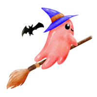 Cute little ghost flying by using the broom png