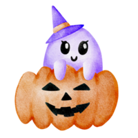 söt halloween spöke bär häxa hatt i de pumpa png