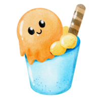 delicious sweet ice cream and topping charactor hand draw png