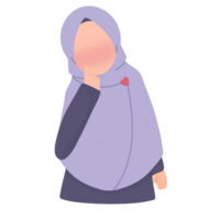 muslimah mit lila Kopftuch halten Kinn mit einer Hand png