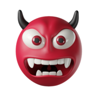 3D demon red angry, isolated on transparent background. halloween horned devil png