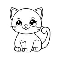 Cute sitting kitten. Vector illustration for coloring book in doodle style