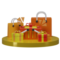 3d render cute podium illustration shopping marketing big sale discount shop promo png