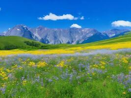 el prado de flores y montañas ai generado foto