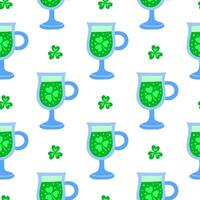 Seamless pattern with green drinks and clovers. vector