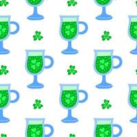 Seamless pattern with green drinks and clovers. vector