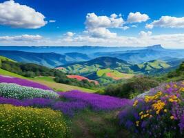 hermosa flores en el montañas ai generado foto