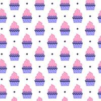 Seamless pattern with cupcakes and dots. vector