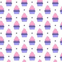 Seamless pattern with cupcakes and dots. vector