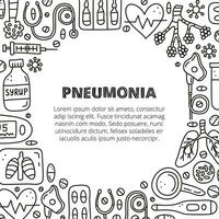 Poster with doodle outline pneumonia medical icons. vector