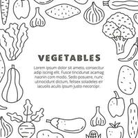 Poster with doodle outline food vegetable icons. vector