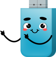 linda mascota de USB destello conducir. destello disco linda personaje ilustración. tecnología mascota personaje. png