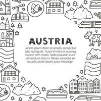 Poster with lettering and doodle outline Austria icons. vector