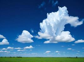 un grande campo con un azul cielo y nubes ai generado foto