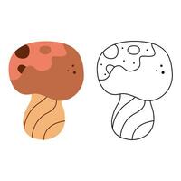 Small set with two abstract mushrooms doodle. Black and white and color clipart vector illustration.