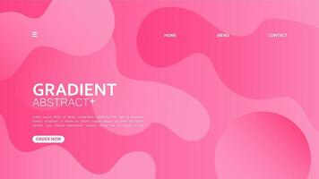 The landing page design features a geometric abstract with a gradient of pink color in the background. Vector illustration. minimalist and feminist style.