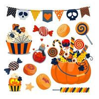 Halloween party candy set. Illustrated vector element.