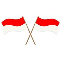 Red and White Indonesian Flag Vector. Two sticks of the Indonesian flag crossed. Vector art can be changed color.