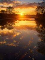 the sun rises over a river in the morning ai generated photo