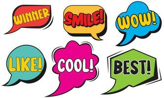 Collection of Cartoon, Comic Speech Bubbles. Colored Dialog Clouds with Halftone Dot Background in Pop Art Style vector