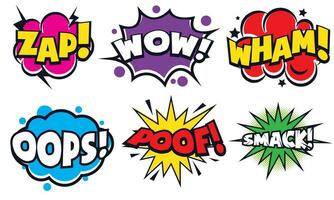 Collection of Cartoon, Comic Speech Bubbles. Colored Dialog Clouds with Halftone Dot Background in Pop Art Style vector