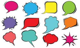 Comics book background blank template. Comic text empty bubble collection colored empty cloud pop art vector comic box balloon. Set message bubble speech cartoon expression illustration
