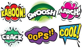 Collection of Cartoon, Comic Speech Bubbles. Colored Dialog Clouds with Halftone Dot Background in Pop Art Style vector