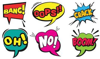 Collection of Cartoon, Comic Speech Bubbles. Colored Dialog Clouds with Halftone Dot Background in Pop Art Style vector