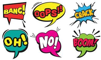 Collection of Cartoon, Comic Speech Bubbles. Colored Dialog Clouds with Halftone Dot Background in Pop Art Style vector