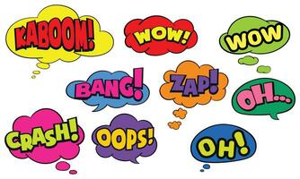 Collection of Cartoon, Comic Speech Bubbles. Colored Dialog Clouds with Halftone Dot Background in Pop Art Style vector