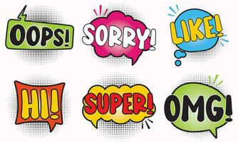 Collection of Cartoon, Comic Speech Bubbles. Colored Dialog Clouds with Halftone Dot Background in Pop Art Style vector