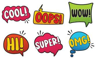 Collection of Cartoon, Comic Speech Bubbles. Colored Dialog Clouds with Halftone Dot Background in Pop Art Style vector