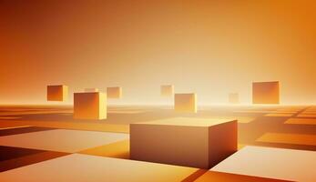 Generative AI, Beautiful gradient scene landscape with light orange, apricot color, horizontal wallpaper. Abstract studio room geometric background photo