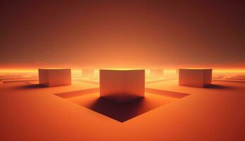 Generative AI, Beautiful gradient scene landscape with light orange, apricot color, horizontal wallpaper. Abstract studio room geometric background photo