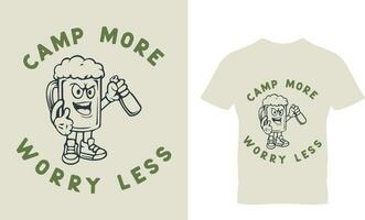 Camp more worry less badge design emblem with lantern. Travel label isolated t shirt design vector