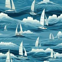 Yachting nature seamless pattern. Generate Ai photo