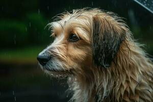 Wet dog closeup. Generate Ai photo