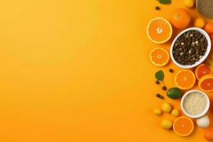 Natural ingredients orange background. Generate Ai photo