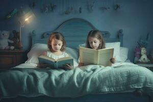 Girls reading books. Generate Ai photo