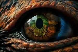 Dinosaur eye closeup. Generate Ai photo