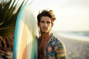 Attractive male surf. Generate Ai photo