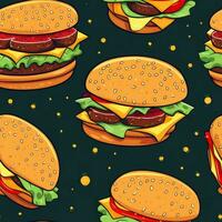 Burger seamless pattern bread. Generate Ai photo