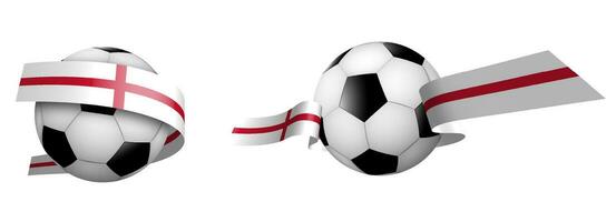 balls for soccer, classic football in ribbons with colors of English flag. Design element for football competitions. English national team. Isolated vector on white background